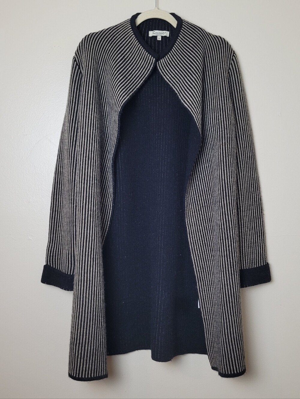 Cocogio Italy Black White Striped Sweater Coat Cardigan Wool Blend
